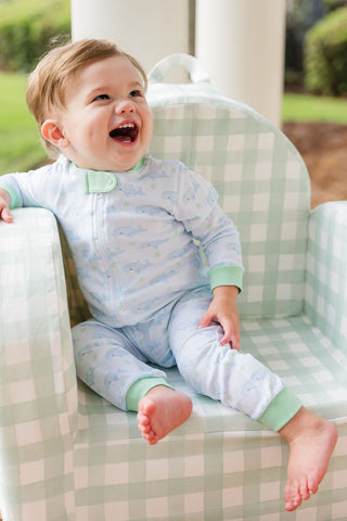 *PRE-ORDER* Boys One-piece Zip-up Footed Jammies - Oh Whale