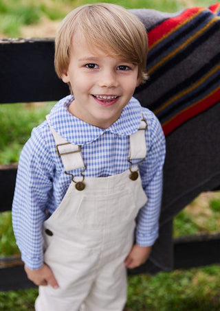 Peter Pan Collared Shirt - Gray Blue Gingham