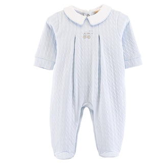 Boys Jacquard Collared Footie with Hand-embroidery - Little Train