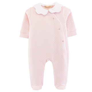 Girls Jacquard Collared Footie with Hand-embroidery - Rose Buds