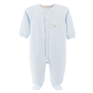 Boys Footie with Hand-embroidery and Piping - Baby Lambs