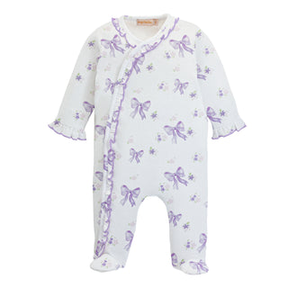 Printed Footie with Ruffle - Lavender Bows