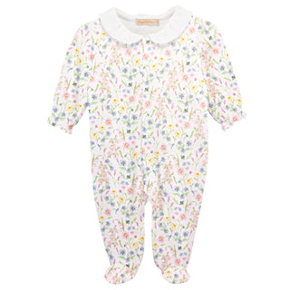 Printed Footie with Round Collar - Spring Blush