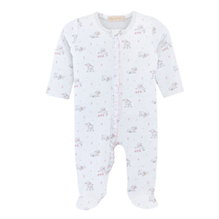 Girls Printed Zipper Footie with Ruffles - Tiny Baby Sheep