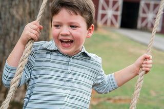 *PRE-ORDER* Boys Long-sleeve Pro Performance Polo - Camping Green Stripe
