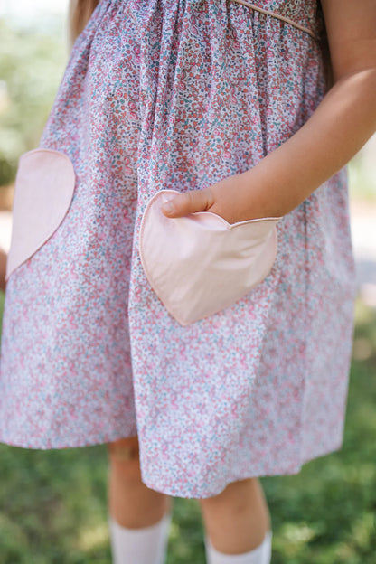 Floral Print Dress with Heart Pockets