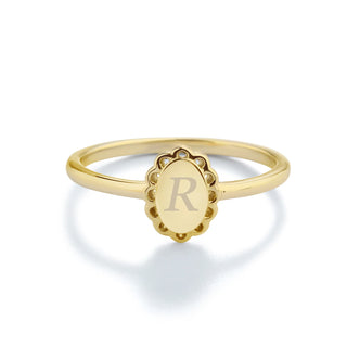 14K Gold Plated Scalloped Oval Baby Ring with Engraving