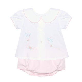 Girls Avery Diaper Set with Birds Shadow Embroidery