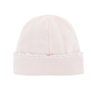 Round Hat with Lace Trim - Pink with White