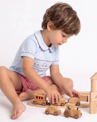 Boys Knit Carson Short Set with Embroidery - Cars