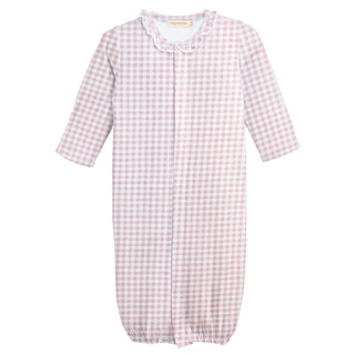 Printed Convertible Gown with Ruffle - Pink Gingham