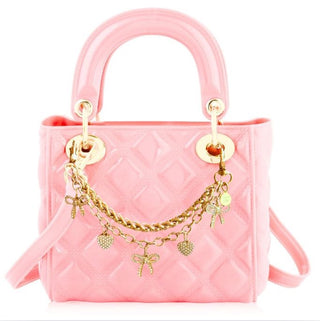 Pearl Quilted Handbag - Ballet Pink with Bow Chain