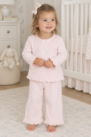 Fleece Pant Set with Ruffle - Pink