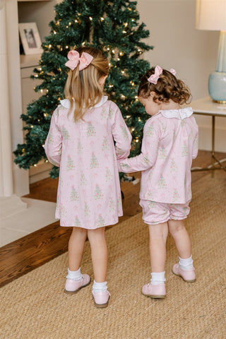 *PRE-ORDER* Pima Knit Ruffle-neck Dress - Pink Tinsel
