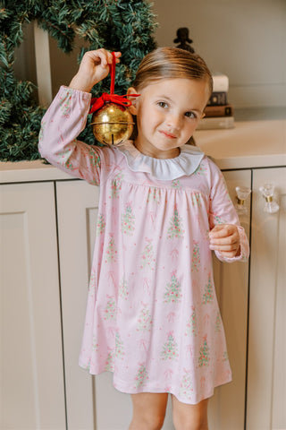 *PRE-ORDER* Pima Knit Ruffle-neck Dress - Pink Tinsel