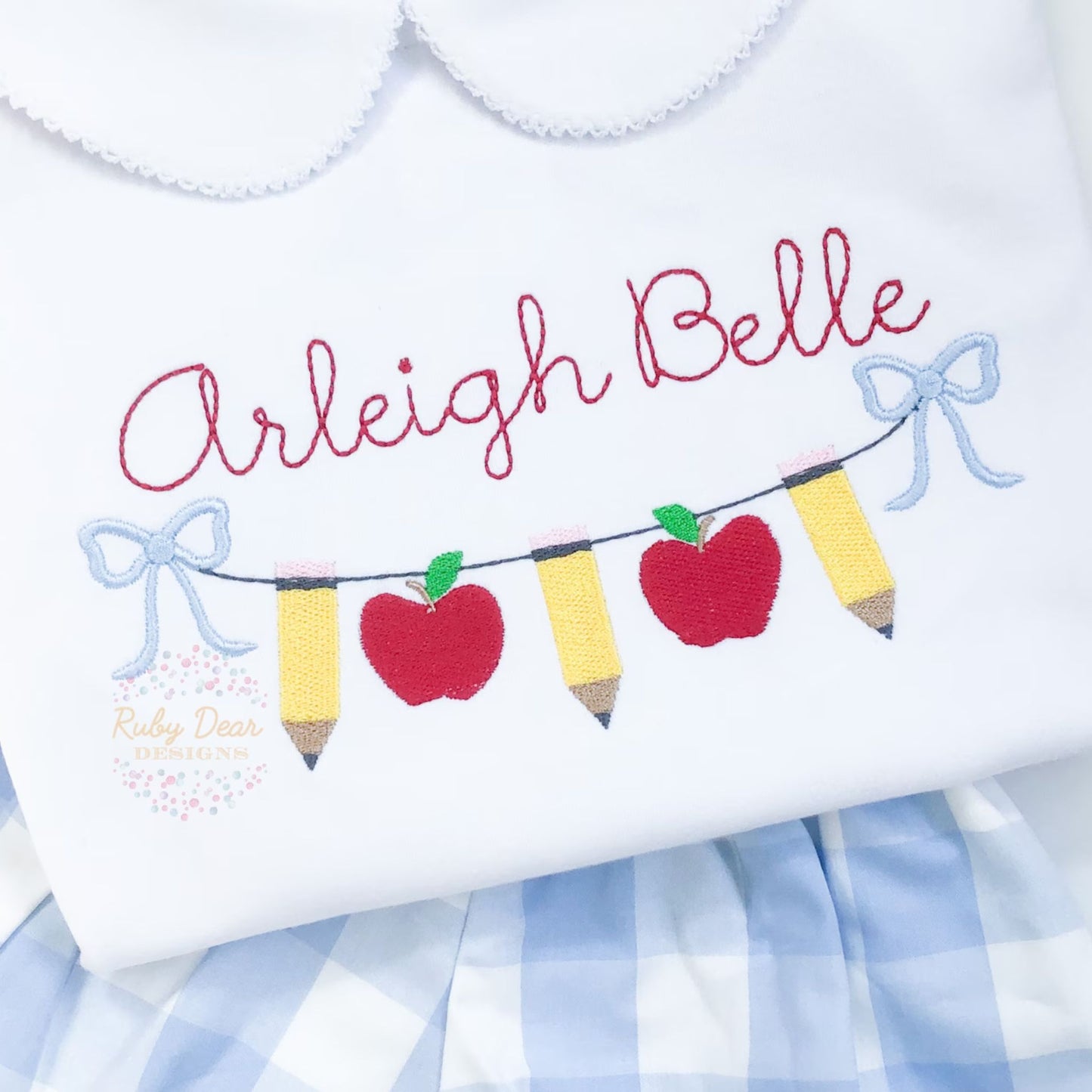 Pencil & Apples Bow Bunting Banner with Name Monogram