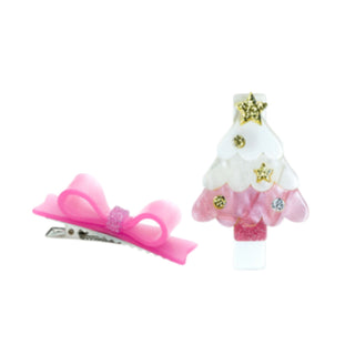 Christmas Tree & Pink Bow Clips Set