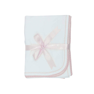 Blanket with Crochet Trim - White with Pink