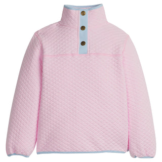 Quilted Pullover - Light Pink with Light Blue Trim