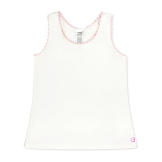 Riley Tank - Pure Coconut with Cotton Candy Pink Ric Rac Trim