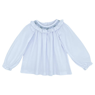 Scarlett Blouse with Smocked Blue Flowers