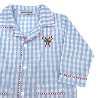 Boys Gingham Pajama Set with Embroidered Candy Canes