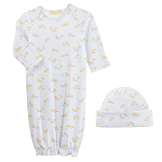 Printed Gown and Hat Set - Tiny Baby Ducks