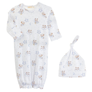 Boys Printed Gown and Hat Set - Sleep Tight Bear