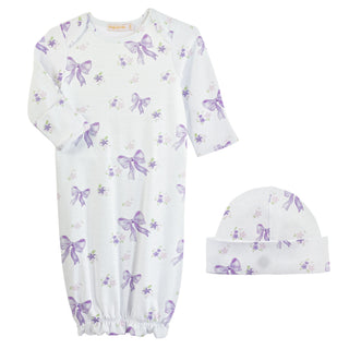 Girls Printed Gown and Hat Set - Lavender Bows