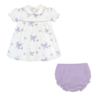 Printed Blouse and Diaper Set - Lavender Bows