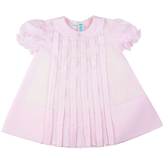 Lace Inlay Pleated Dress - Pink