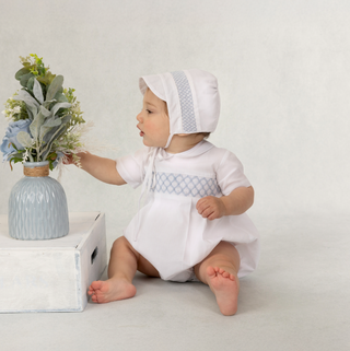 Boys Signature Smocked Romper - White