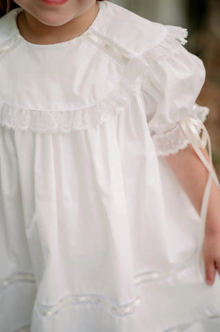 Donahue Heirloom Dress - Antique White Batiste with Ecru Ribbon