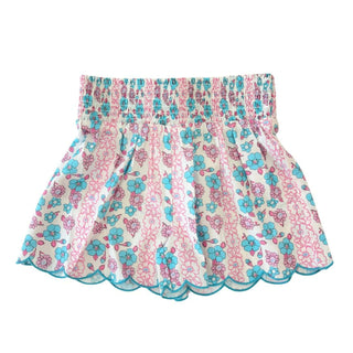 Shirred Scallop Shorts - Marguerite Pink Floral