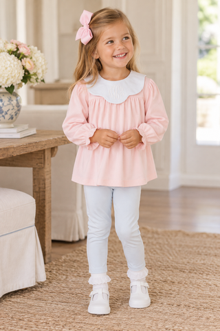 Scallop Collar Legging Set - Pink