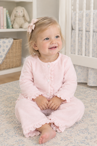 Fleece Pant Set with Ruffle - Pink