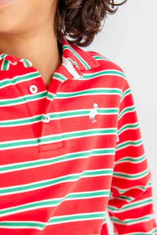Long-sleeve Prim and Proper Polo - Richmond Red & Kiawah Kelly Green Stripe
