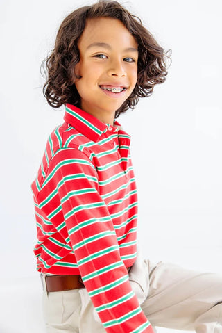Long-sleeve Prim and Proper Polo - Richmond Red & Kiawah Kelly Green Stripe