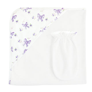 Lavender Bows Hooded Towel & Mitt Set