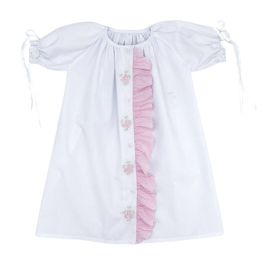 Girls Ruffle Trim Daygown with Floral Hand-embroidery