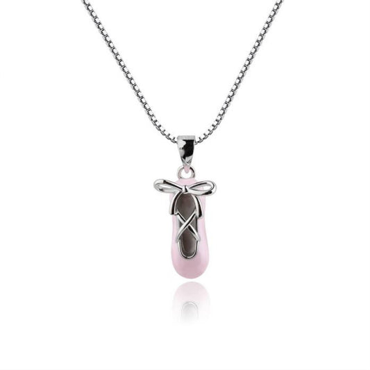 Silver & Pink Ballet Slipper Necklace