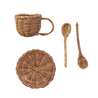 Woven Rattan Toy Tea Set