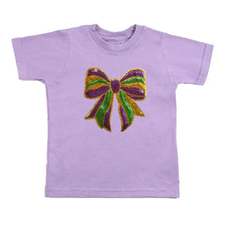 Mardi Gras Sequin Bow Patch T-shirt - Lavender