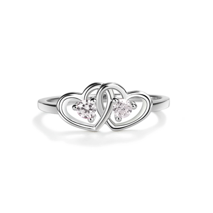 Double Hearts Baby Ring with Clear CZ