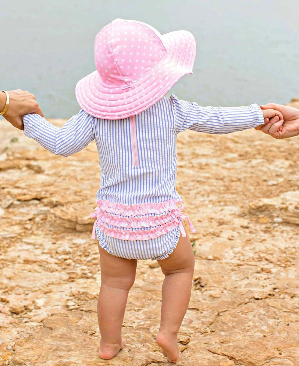 Girls Seersucker Long sleeve Rash Guard Swimsuit