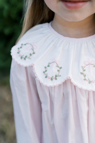 Chloe Ruffle Collar Dress with Embroidery - Wreaths