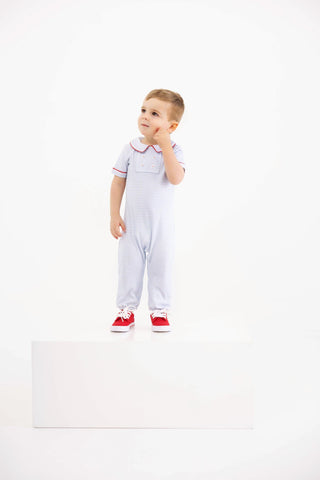 Benny Button Romper - Beale Street Blue Stripe