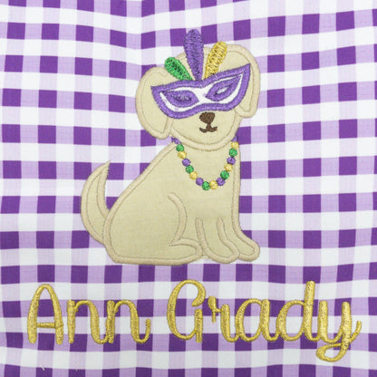 Mardi Gras Puppy Applique with Name Monogram