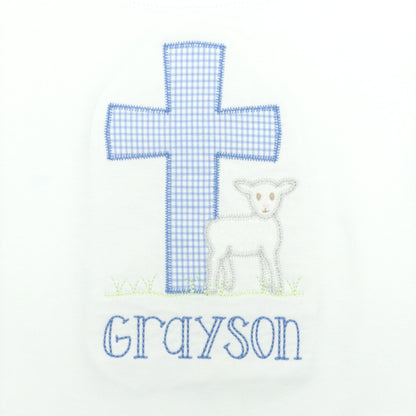 Boys Cross with Lamb Applique with Name Monogram