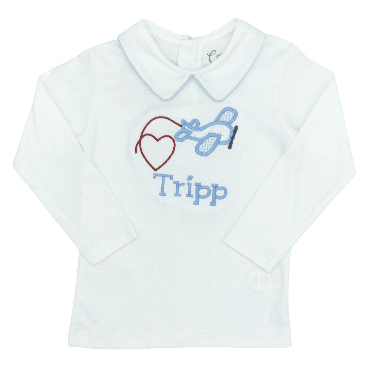 Plane with Heart Trail Appliqué with Name Monogram Design